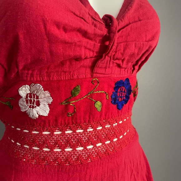 Red Halter Neck Embroidered Dress - Picture 2 of 5